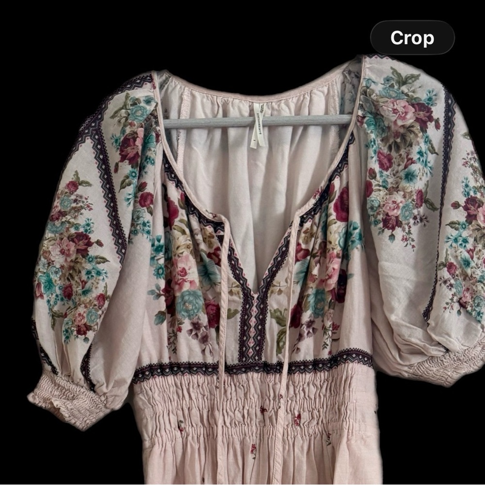 Anthropologie Floral Peasant Blouse - Cream and Pink